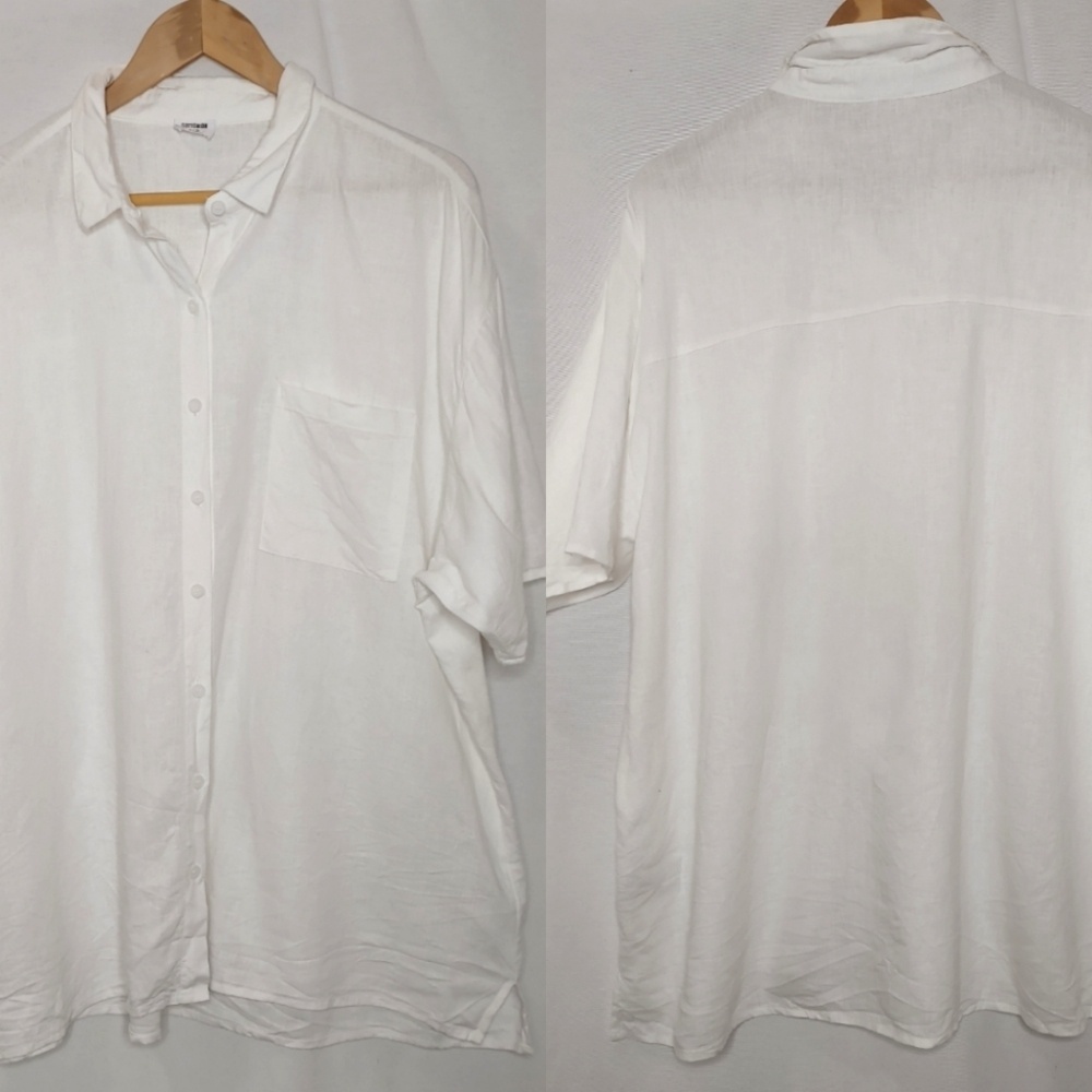 Cotton On Short sleeve Button Front Shirt Linen blend Textured Relaxed Fit Large